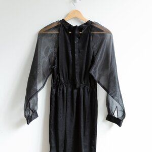 OAK + FORT Mini Black Dress with Long Sheer Balloon Sleeves